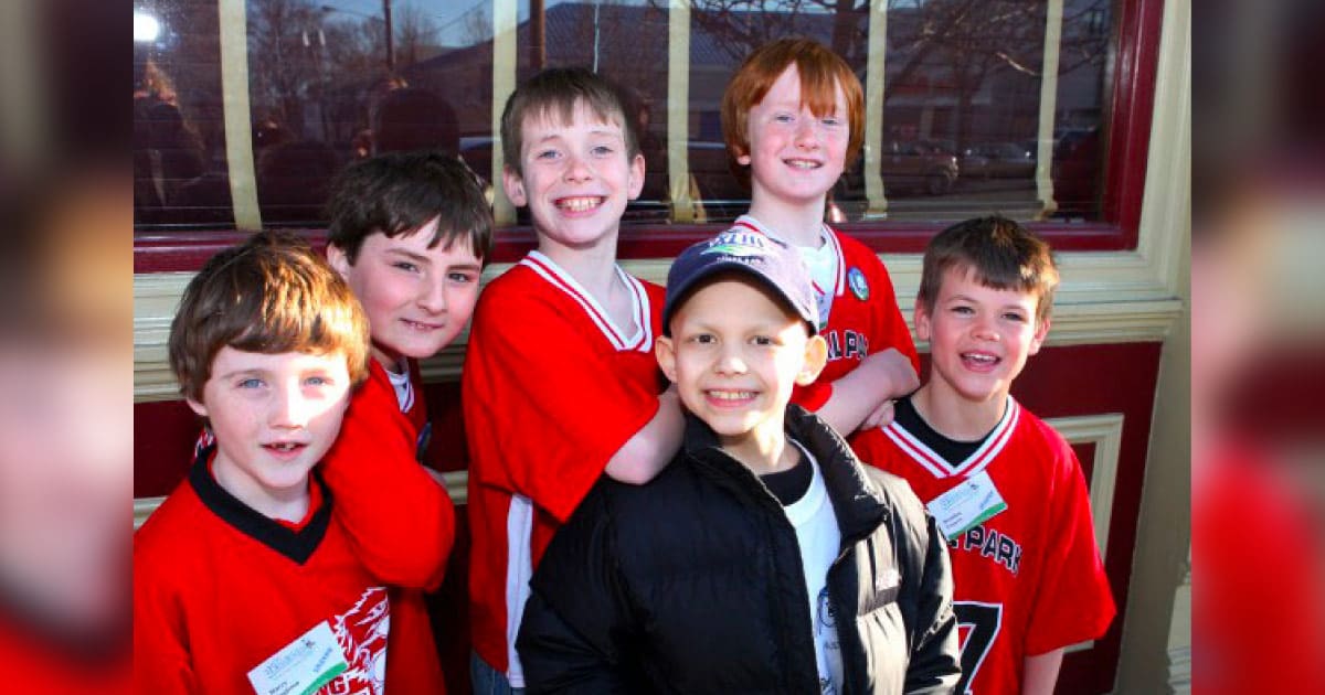 Aiden and his friends at the Floral Park, New York, head-shaving event in 2009.