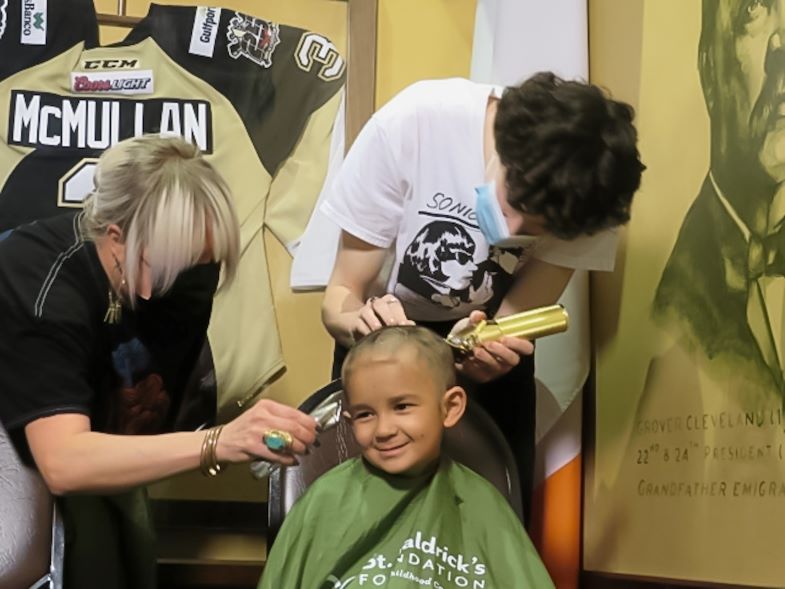 Benji shaving his head for St. Baldrick’s in September 2021.