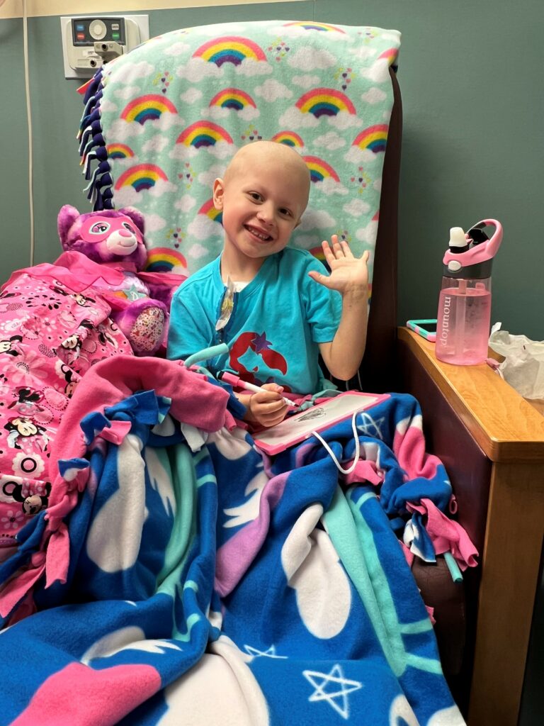 Mia in hospital during chemotherapy treatment.