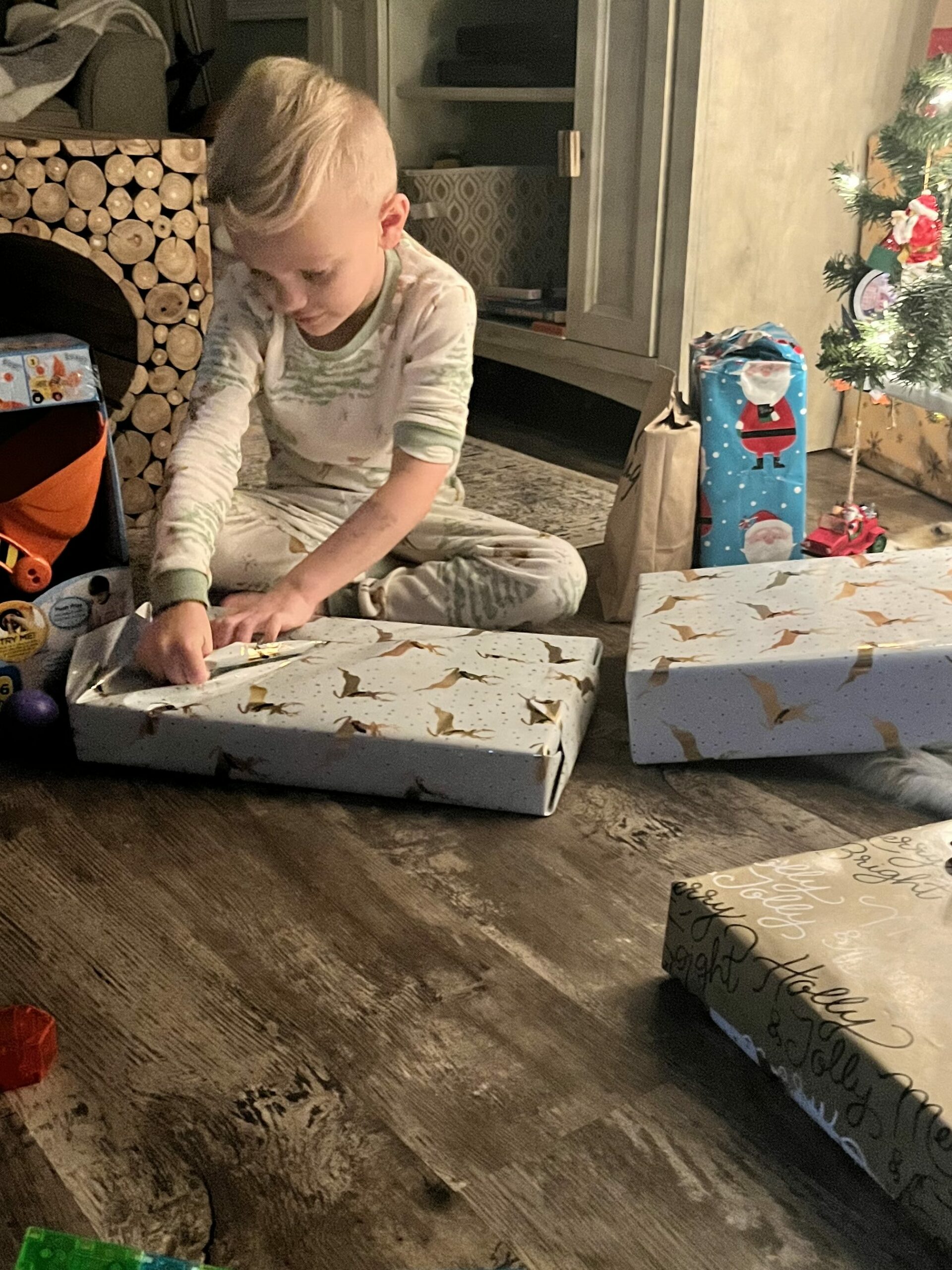 Sage opening presents on Christmas Day 2021