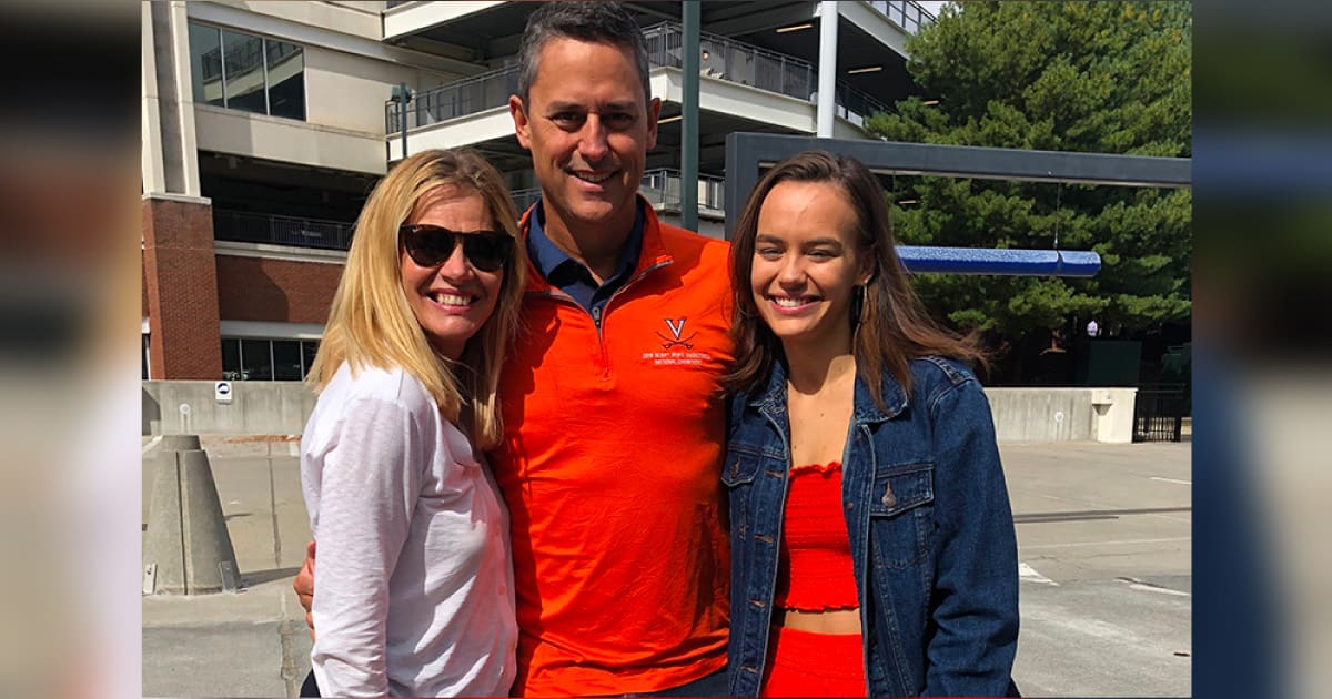 April and Michael Egge stand with their daughter Olivia