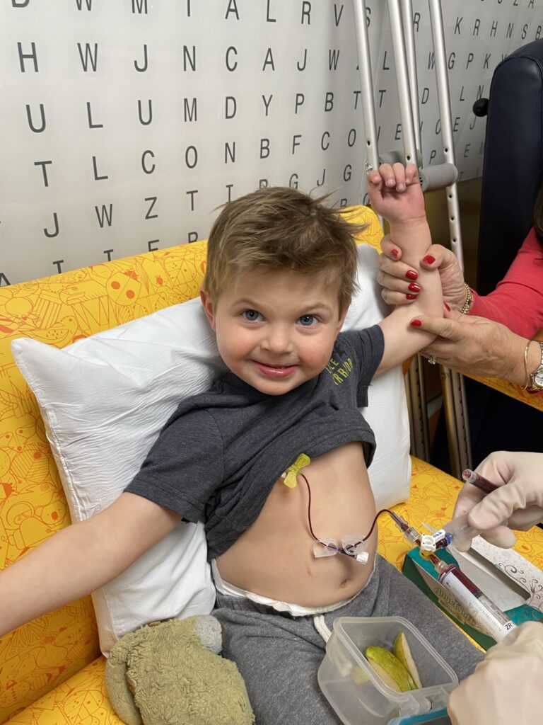 Boy with cancer gets port-a-cath in his chest.