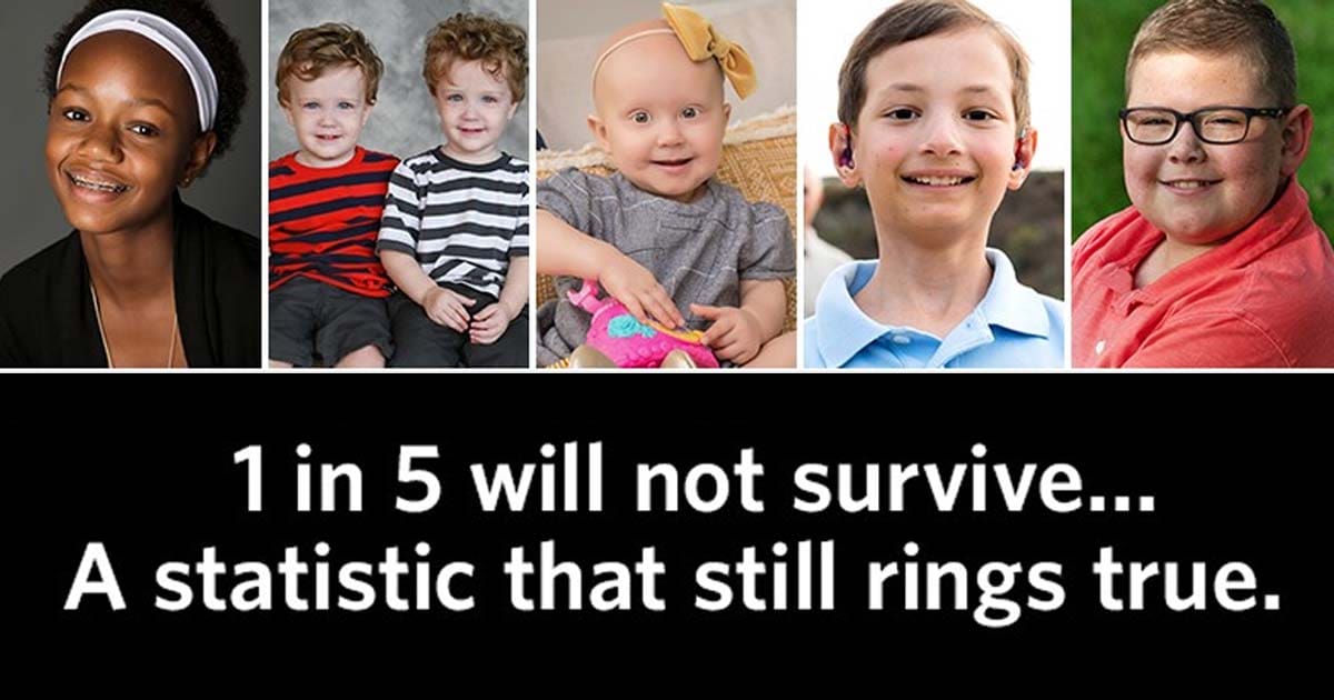 2020 Ambassadors with the stat 1 in 5 children with cancer will not survive