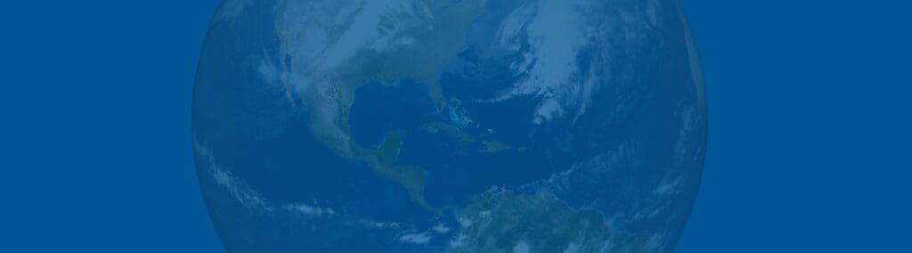 Partial view of Earth from space, focusing on North and Central America. The planet is set against a solid blue background, conveying a calm tone.